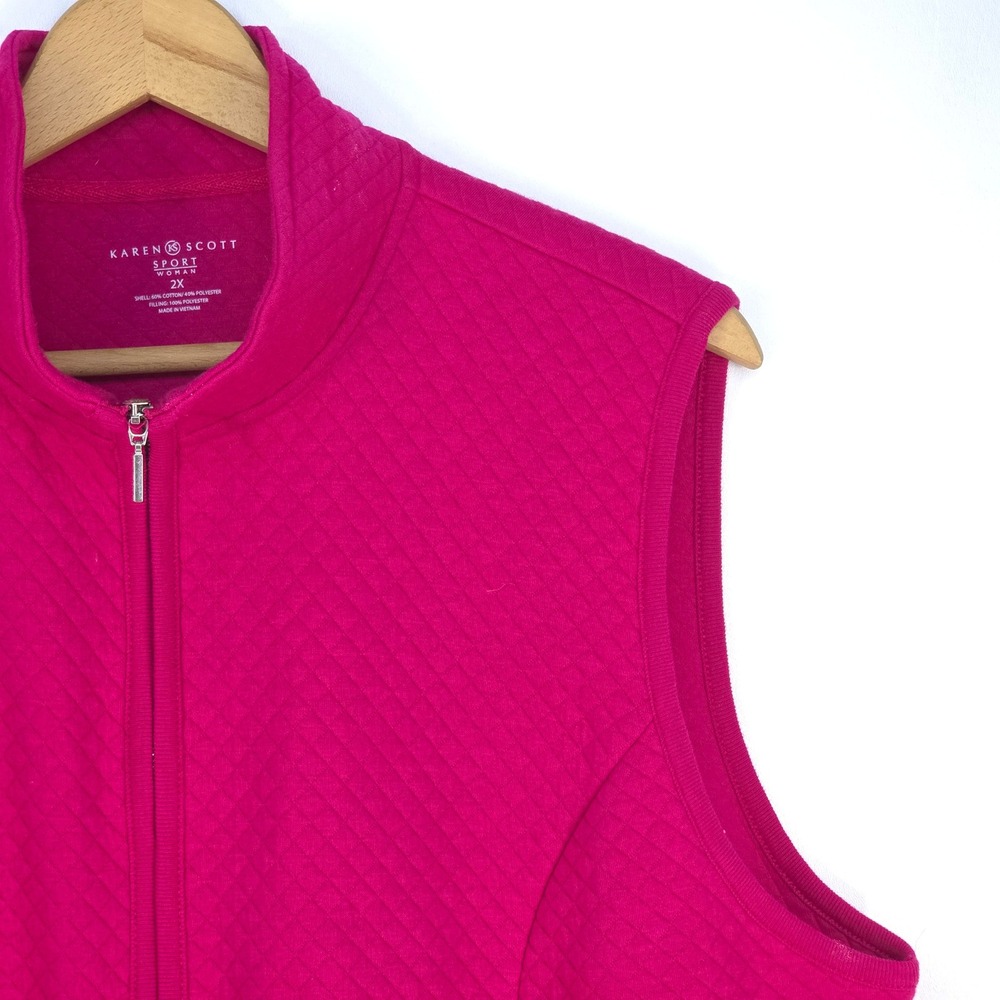 Karen Scott Sport Quilted Full Zip Vest Woman 2X Pink Barbiecore Athleisure Cozy - Picture 10 of 16